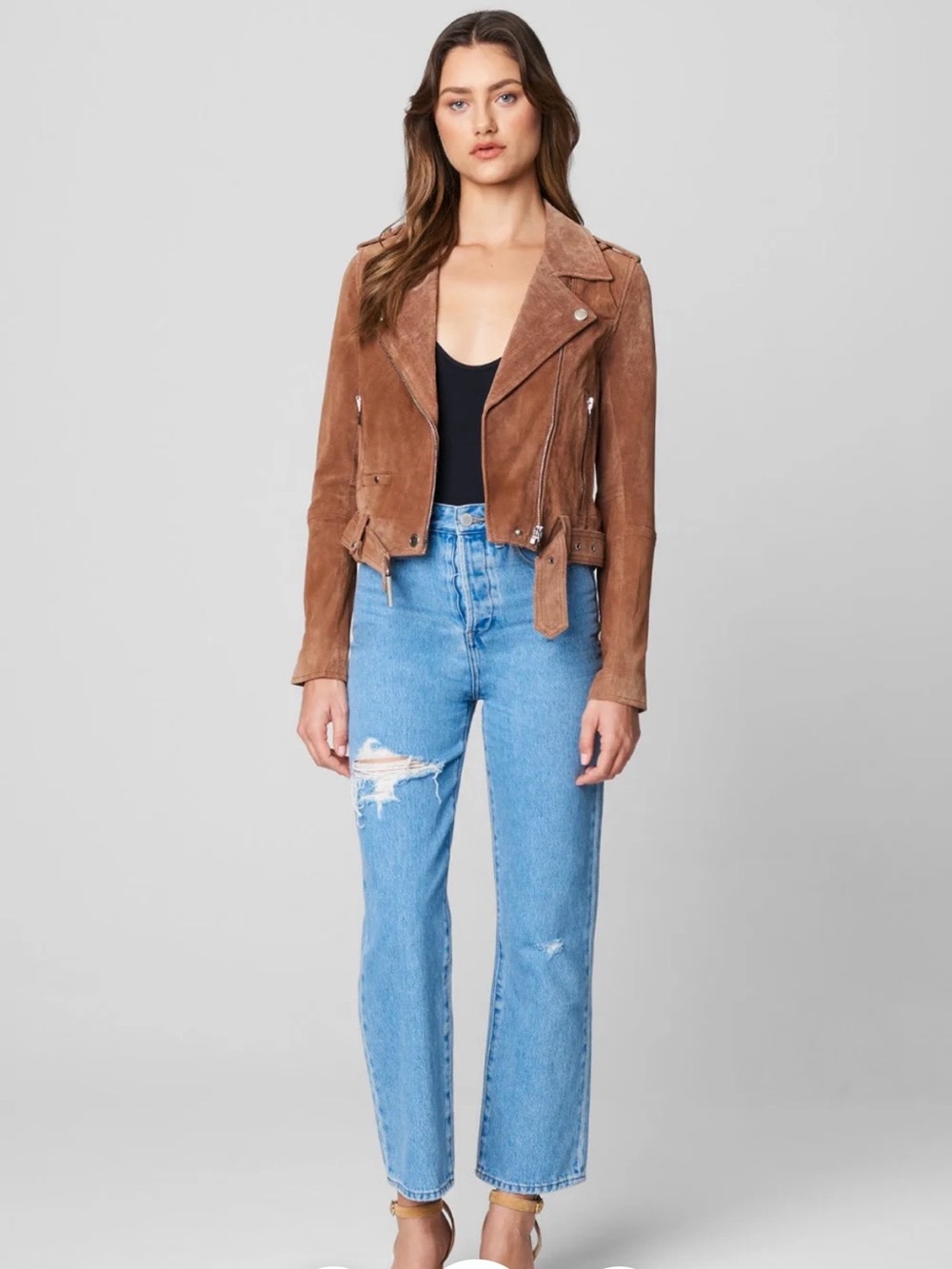 Blank NYC Brown Genuine Suede Leather Moto biker Jacket coffee bean brown L - Picture 6 of 10